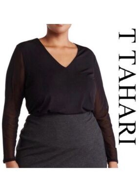 T-Tahari V-Neck Illusion Sleeve Blouse 2X